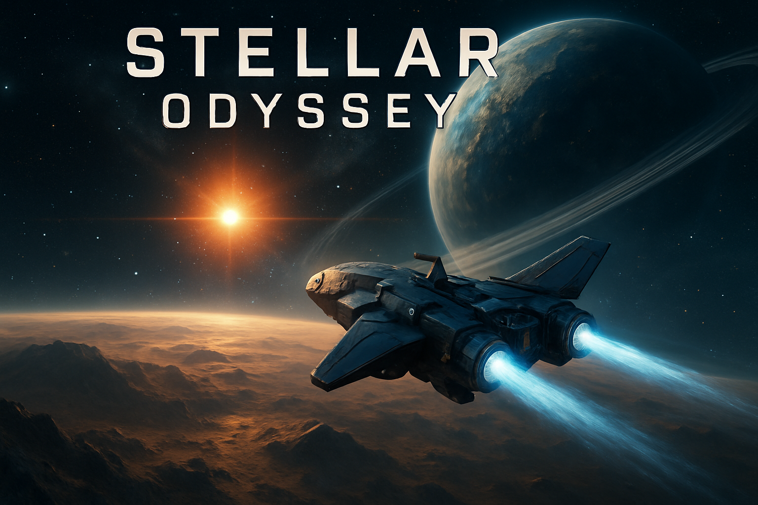 Stellar Odyssey oyun gorseli - uzay mekigi ve gezegen manzarasi
